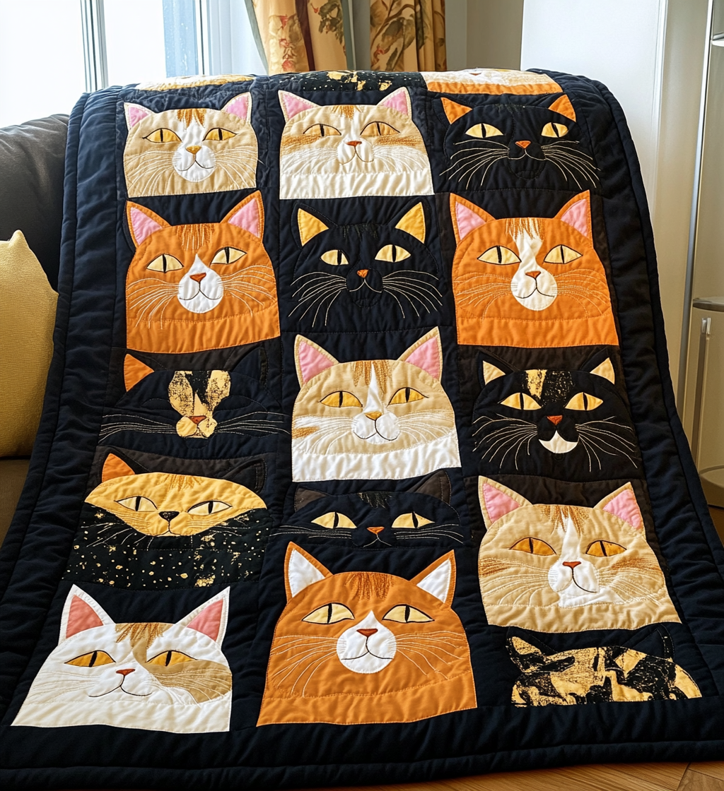 Playful Cats Quilted Blanket Unique Cat Gifts