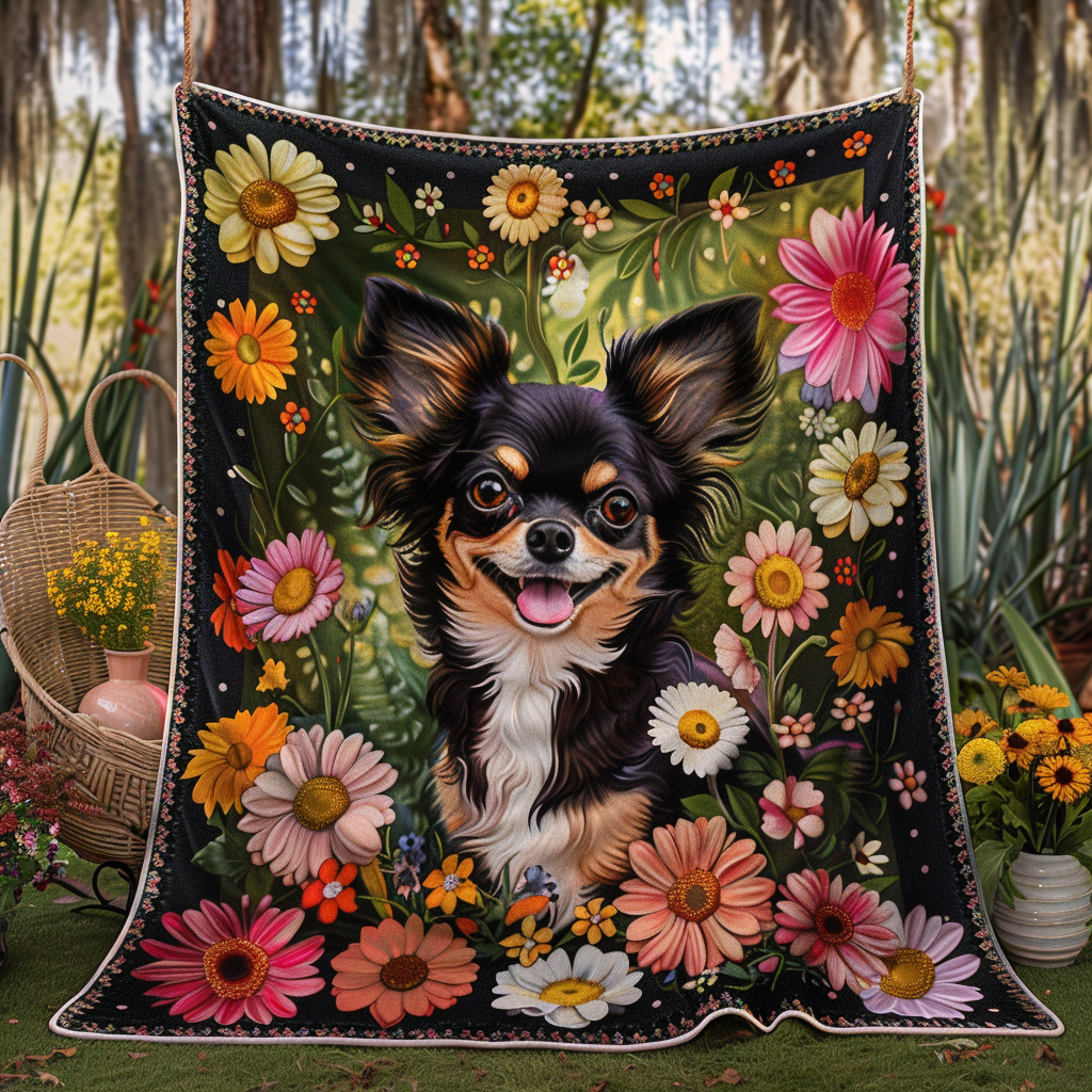Playful Chihuahua Flowers Quilted Blanket Gifts For Dog Lovers
