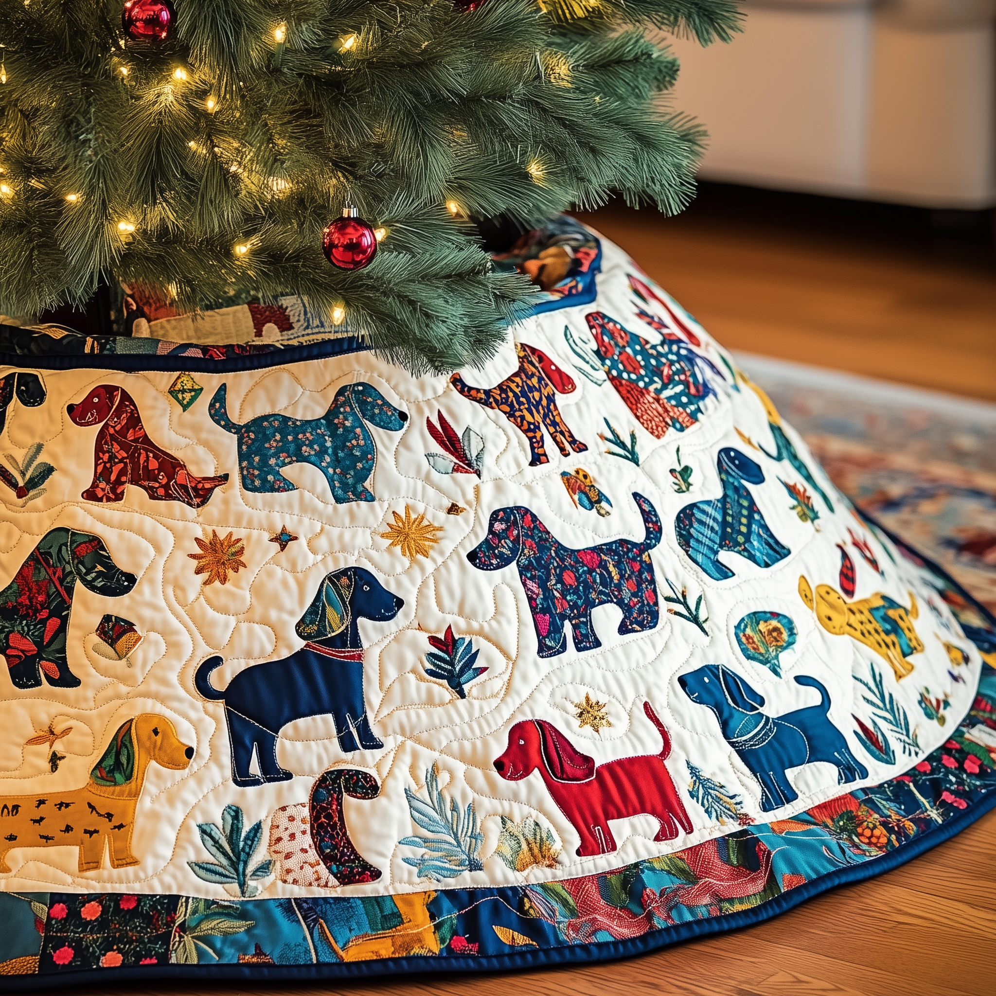 Playful Dachshund Quilted Tree Skirt Charming Tree Skirt Gift Idea