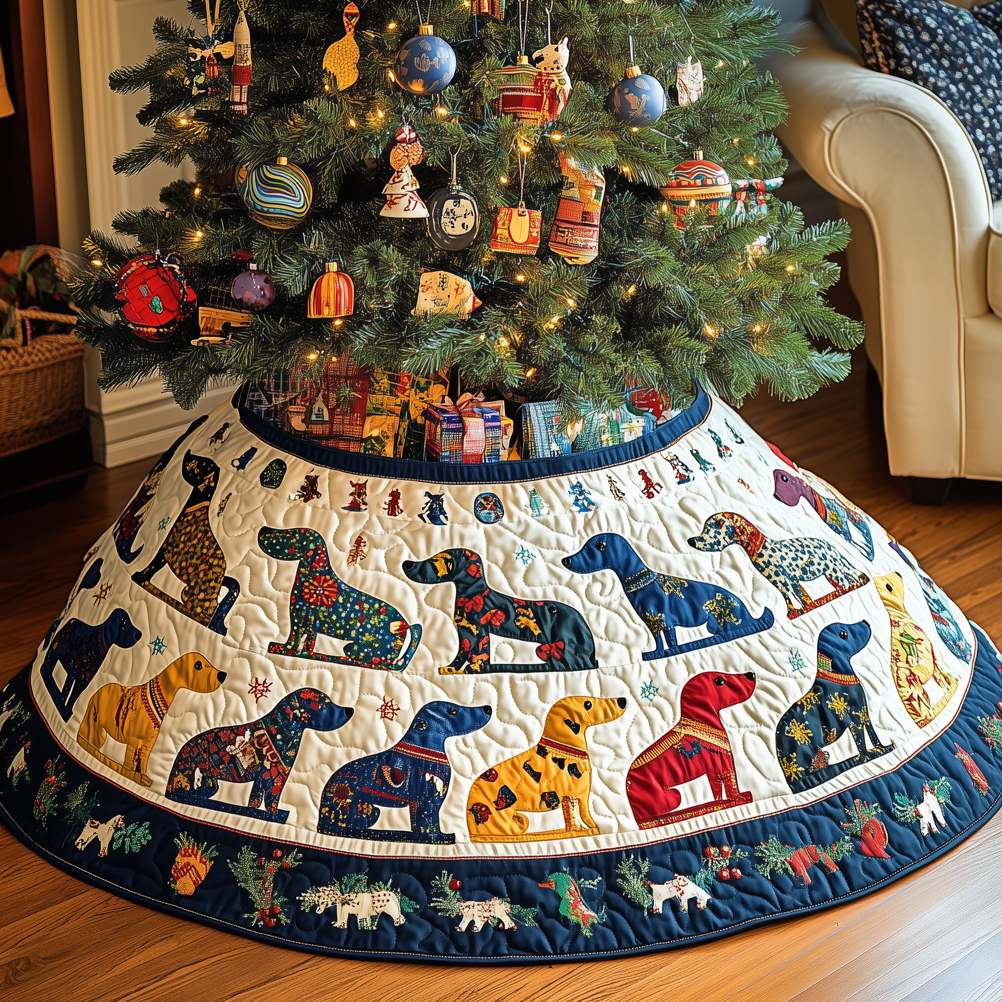 Playful Dachshund Quilted Tree Skirt Sausage Dog Christmas Presents Dachshund Lover Gift Ideas Xmas