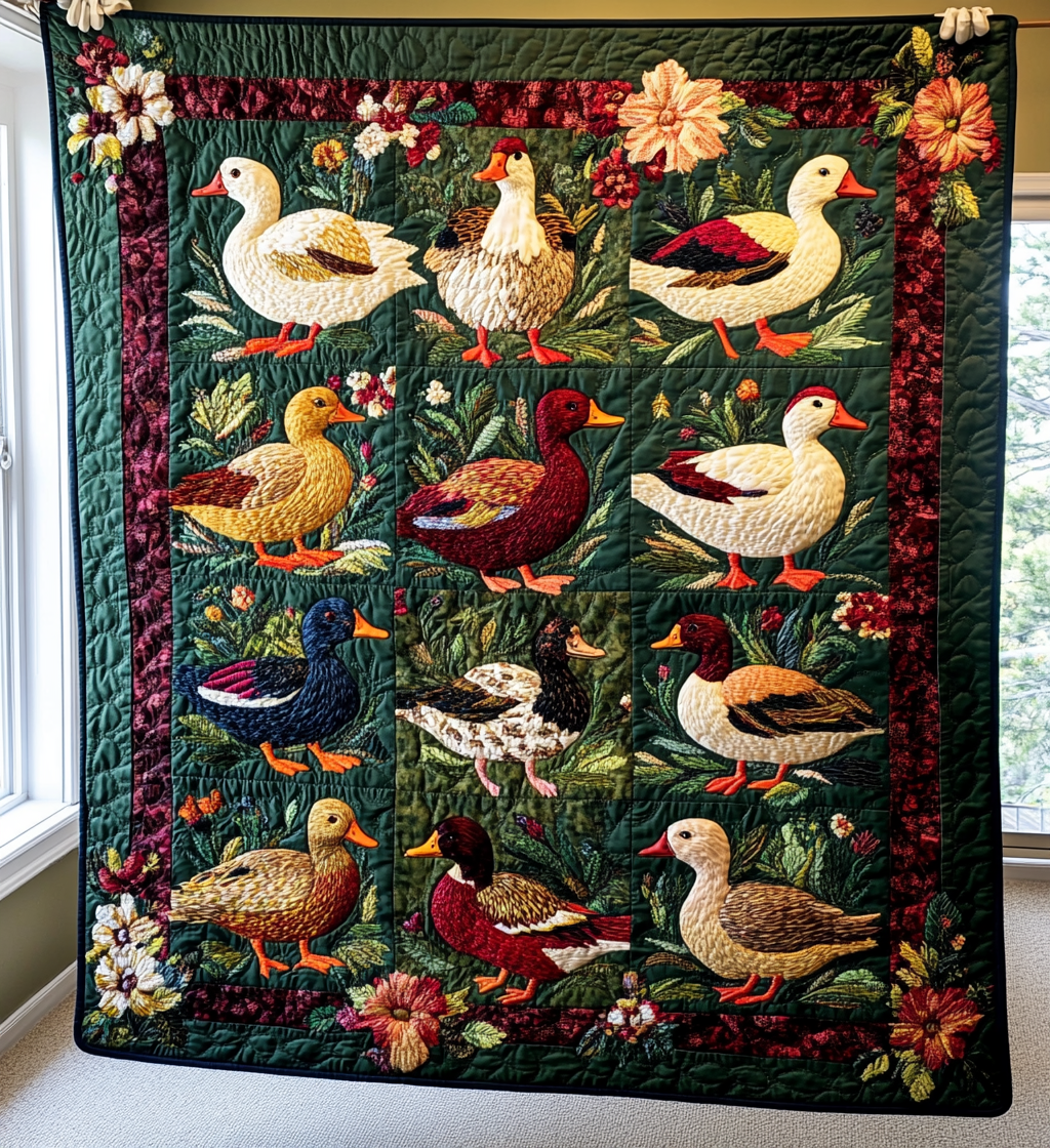 Playful Duck Quilted Blanket Farm Animal Blanket