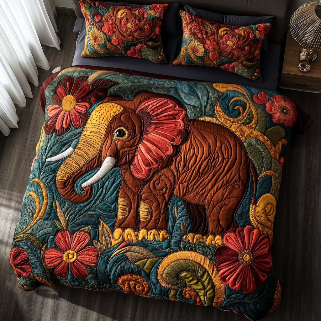 Playful Elephant Hugs Quilted Bedding Set Duvet Cover Bed Sheet Set Best Gifts For Elephant Lovers