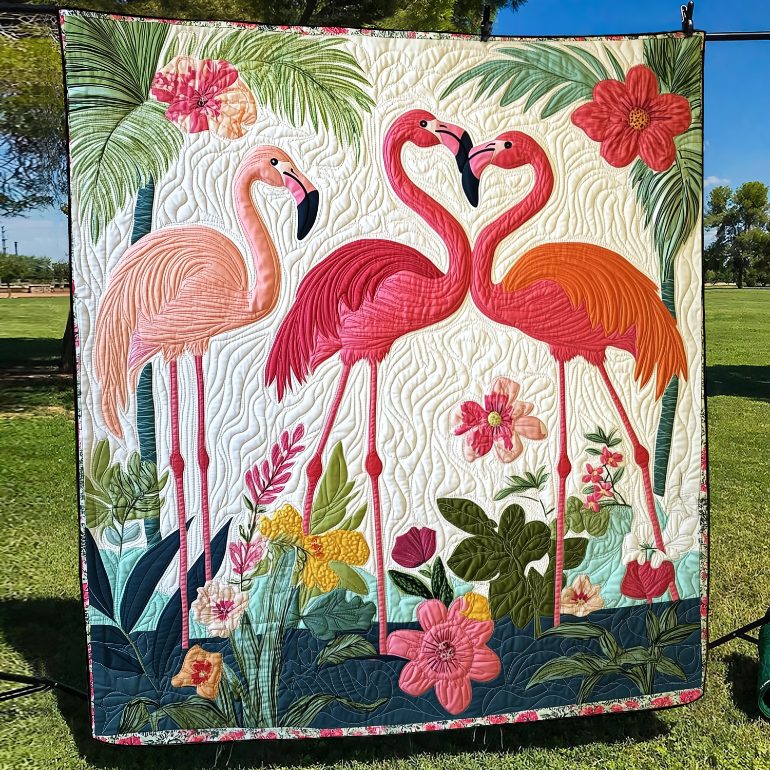 Playful Flamingo Quilted Blanket Flamingo Gifts For Her