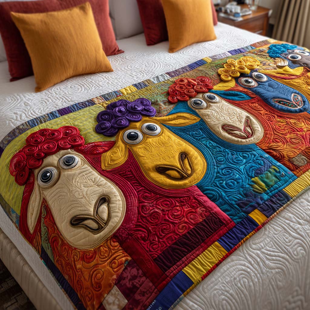 Playful Flock Quilted Bed Runner Bed Room Decoration Christmas Gifts For Sheep Farmers
