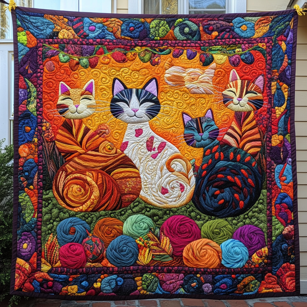 Playful Floral Cats Quilted Blanket Cute Blankets For Her