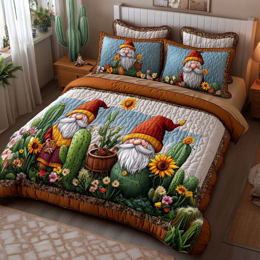 Playful Gnome Life Quilted Bedding Set Bed Decorations Gnome Gifts For Her