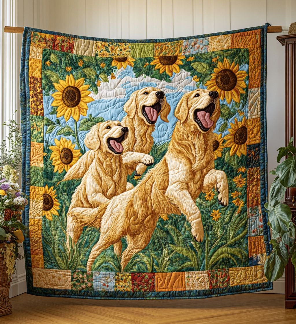 Playful Golden Retrievers Quilted Blanket Gifts For Golden Retriever Lovers