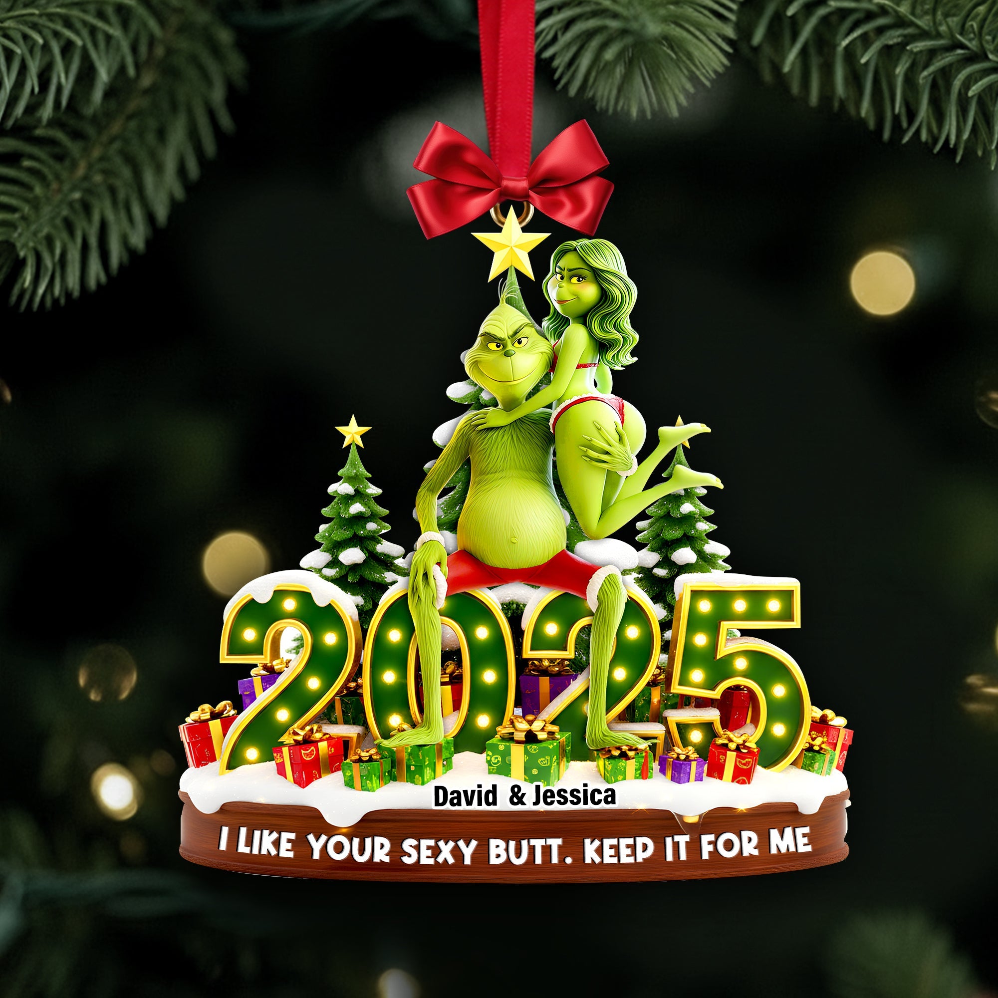Playful Green Couple Ornament - Personalized Gift For Couples - Christmas Ornament Gift Idea