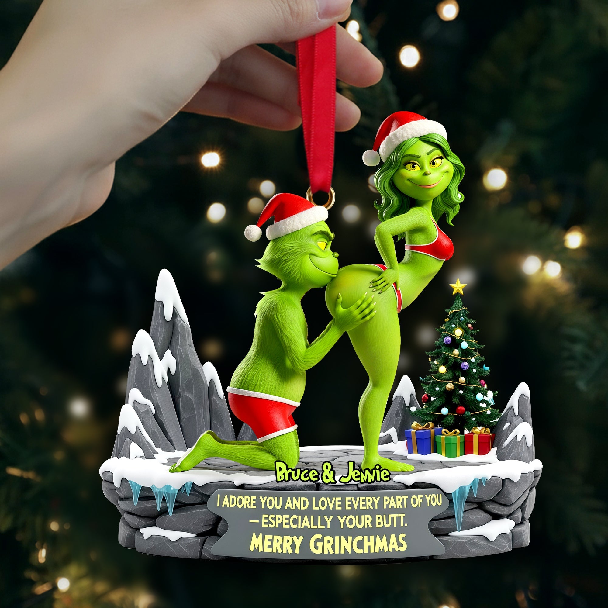 Playful Green Couples Ornament - Personalized Gift For Couples - Festive Holiday Keepsake Gift