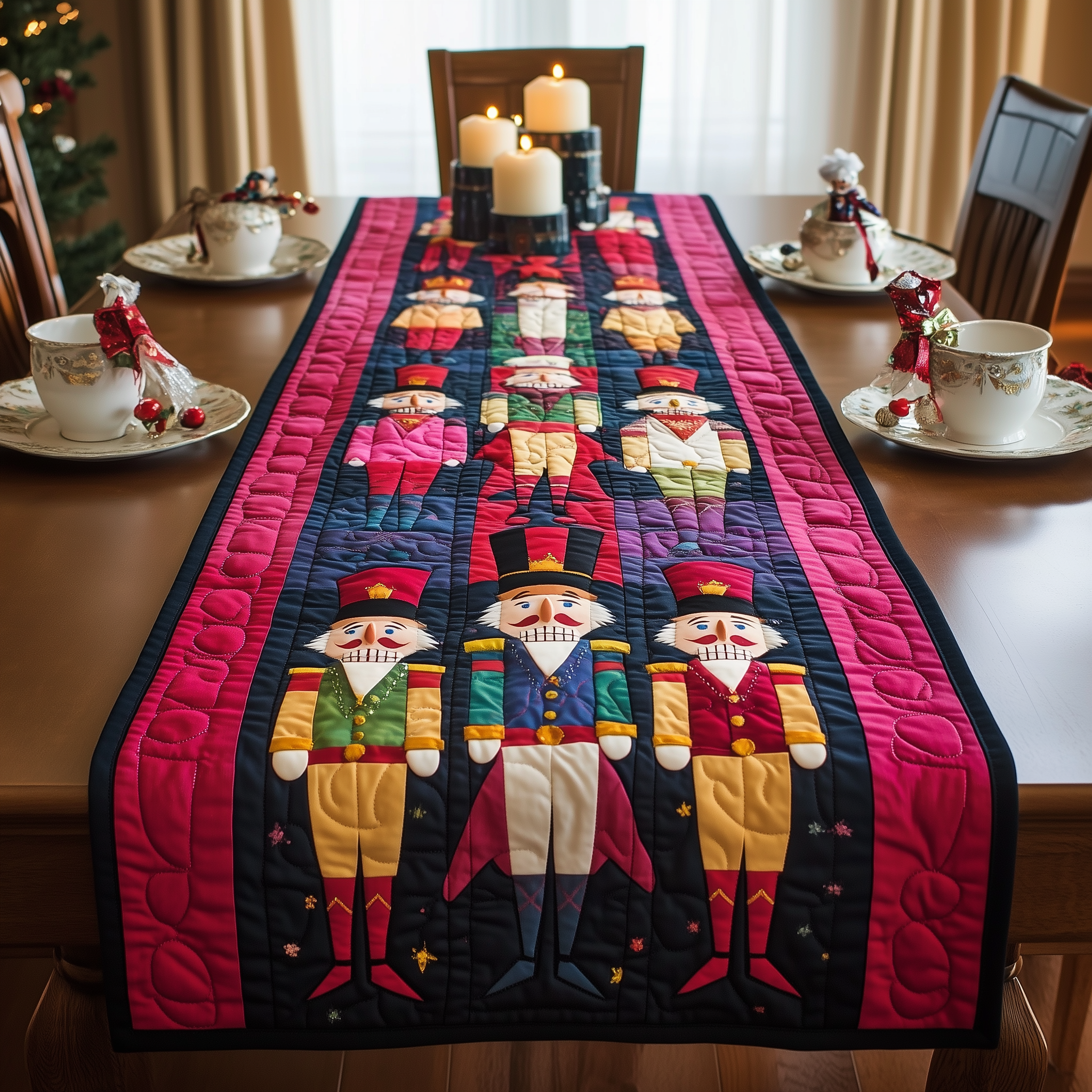 Playful Nutcracker Quilted Table Runner Holiday Dining Table Runner Best Unique Nutcracker Gifts For Dad