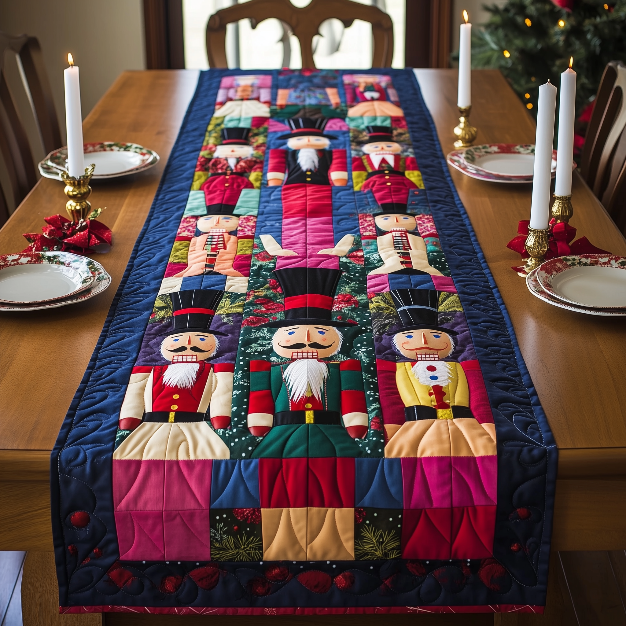 Playful Nutcracker Quilted Table Runner Holiday Dining Table Runner Best Unique Nutcracker Gifts For Him