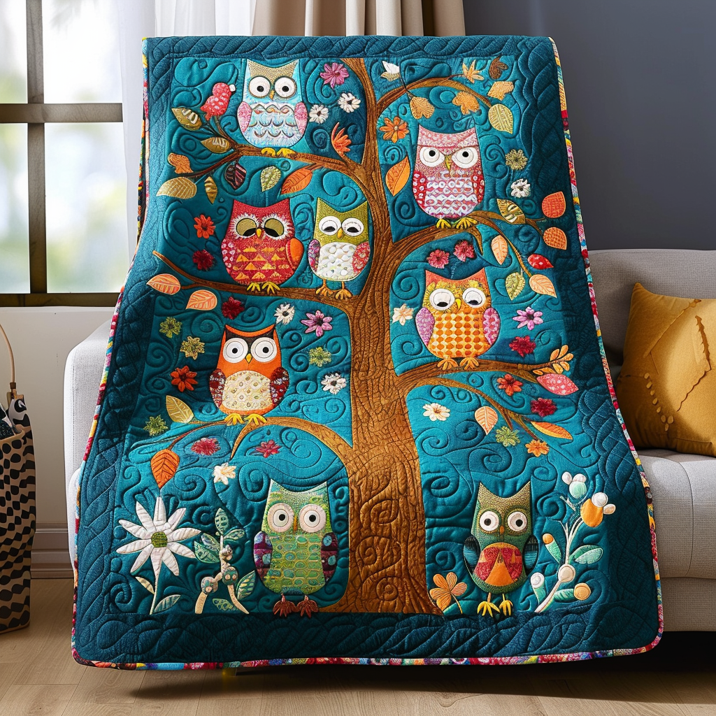 Playful Owls Quilted Blanket Gift For Owl Lover