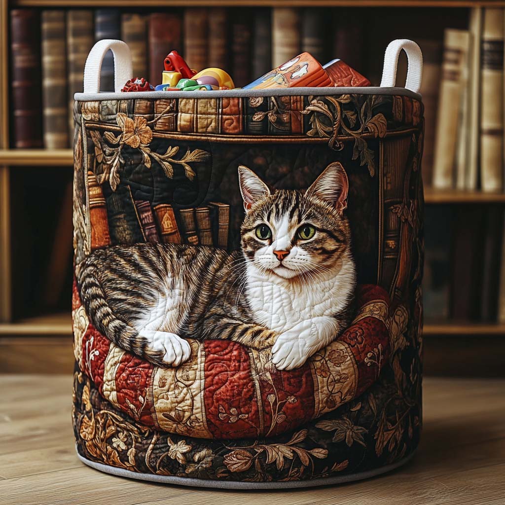 Playful Paws Library Quilted Laundry Basket Premium Quilted Laundry Basket with Sturdy Handles