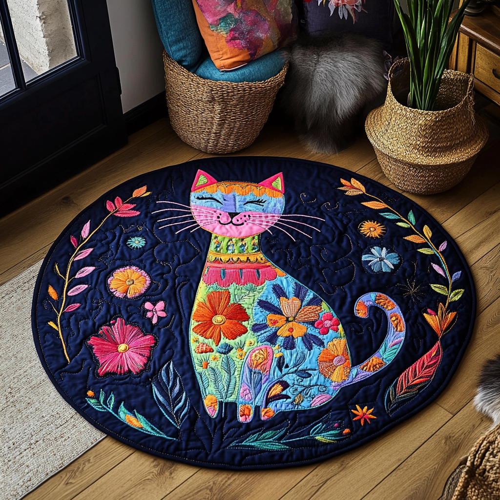 Playful Paws Quilted Round Mat Home Front Door Design Cat Gifts For Cat Lovers