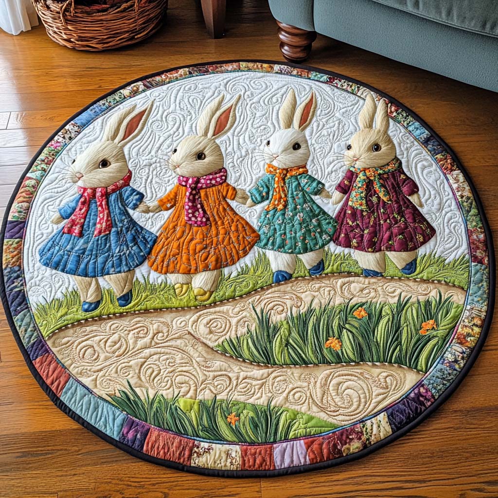 Playful Paws Quilted Round Mat Outdoor Entryway Decor Presents For Bunny Lovers
