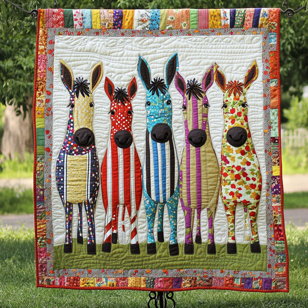 Playful Ponies Quilted Blanket Holiday Throw Blanket Donkey Novelty Gifts