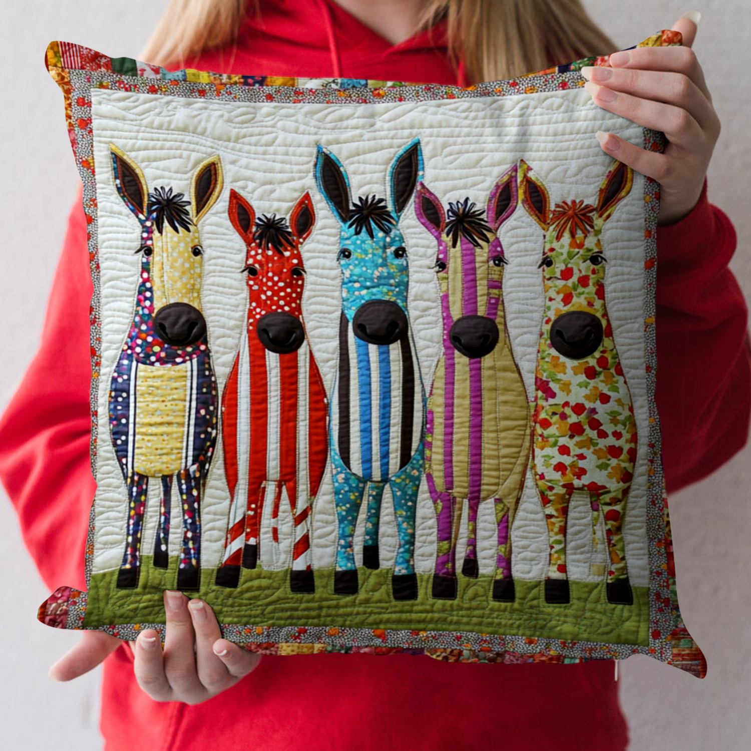 Playful Ponies Quilted Pillow Case Throw Pillow Cases Best Friend Birthday Gifts