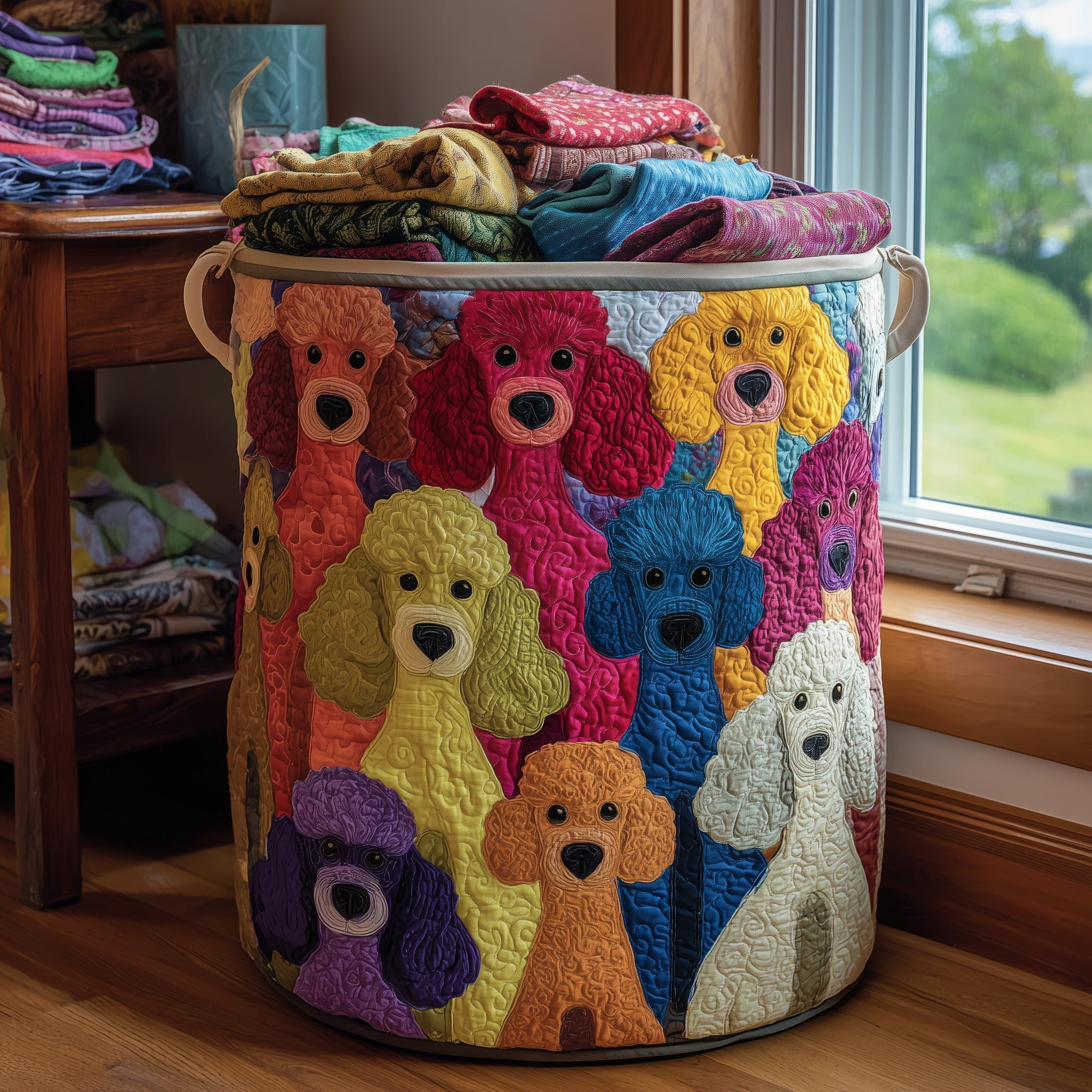 Playful Poodle Quilted Laundry Basket Laundry Room Decor Poodle Lover Presents