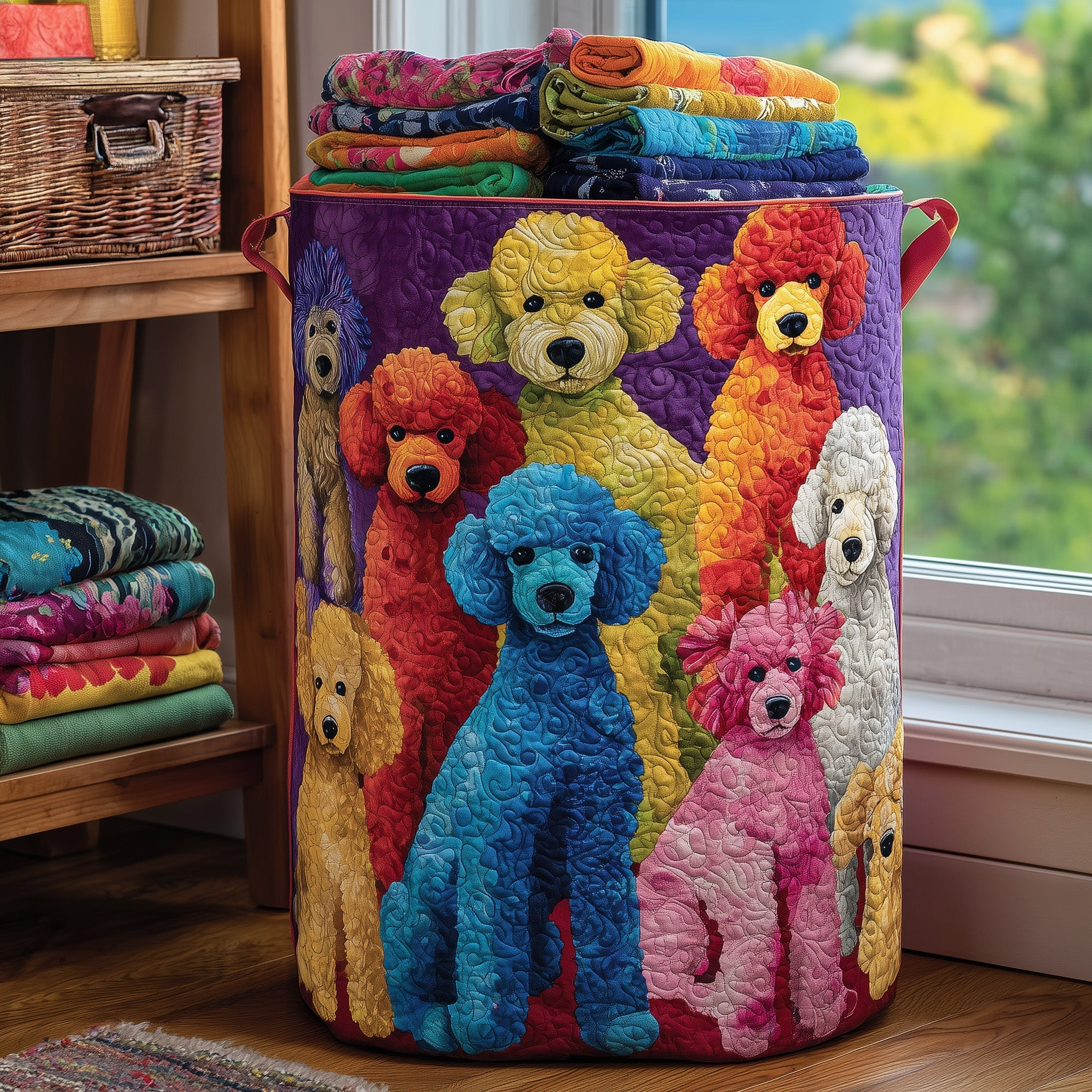 Playful Poodle Quilted Laundry Basket Laundry Room Signs Poodle Owner Gift Ideas
