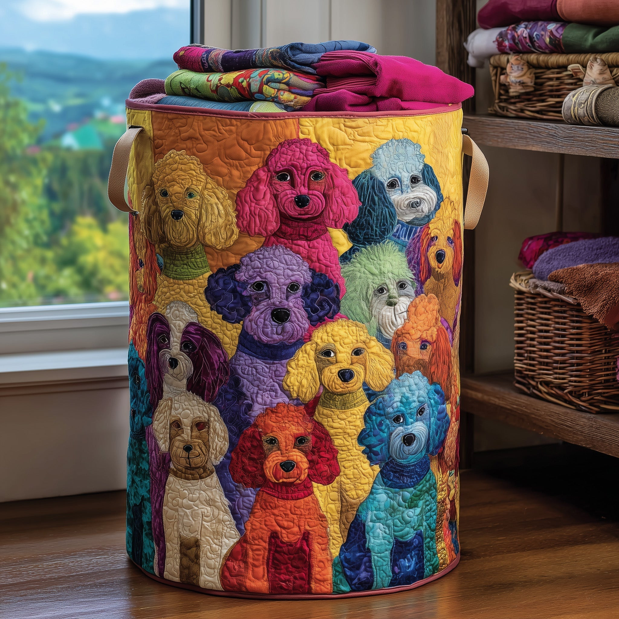 Playful Poodle Quilted Laundry Basket Lovely Home Decor Gift Ideas For Poodle Lovers