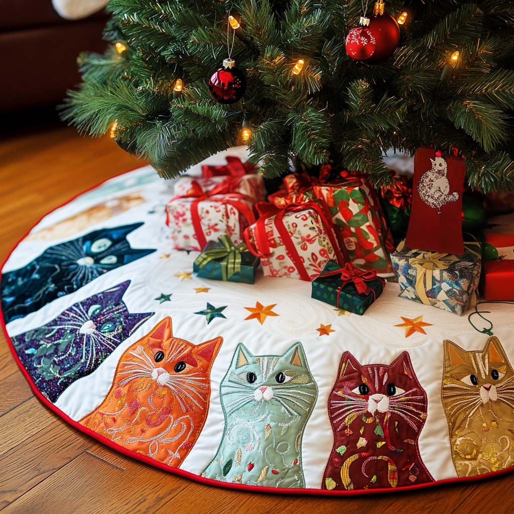 Playful Pounce Christmas Quilted Tree Skirt Exclusive Holiday Tree Skirt Gift for Families