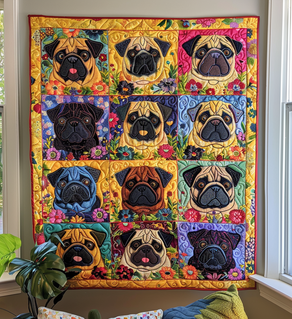 Playful Pugs Quilted Blanket Dog Gift Ideas For Dog Owners