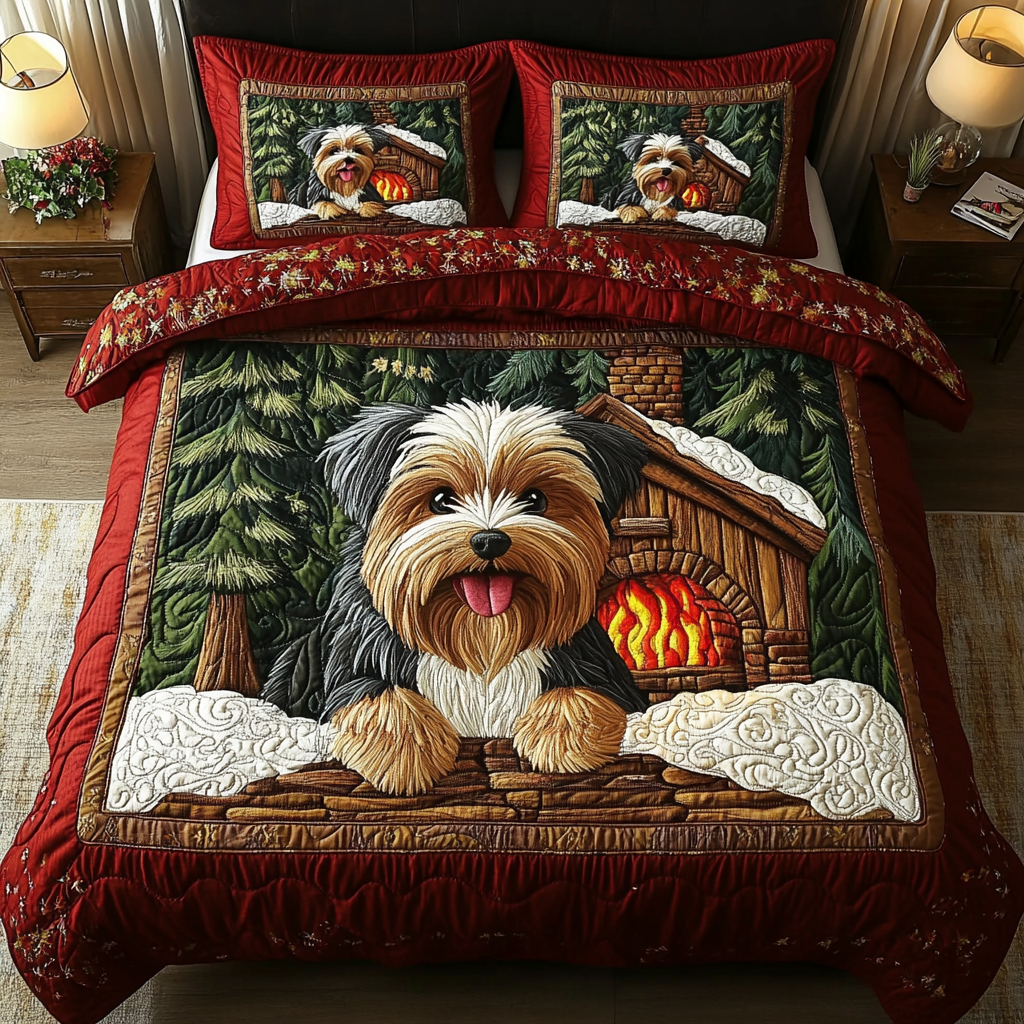 Playful Pup Quilted Bedding Set Bedroom Decor Gifts For Yorkshire Terrier Lovers