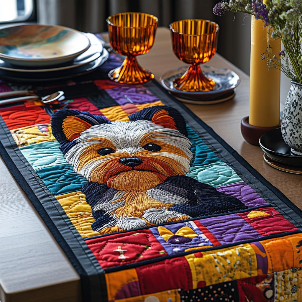 Playful Pup Quilted Table Runner Kitchen Table Decor Ideas Yorkie Terrier Gifts