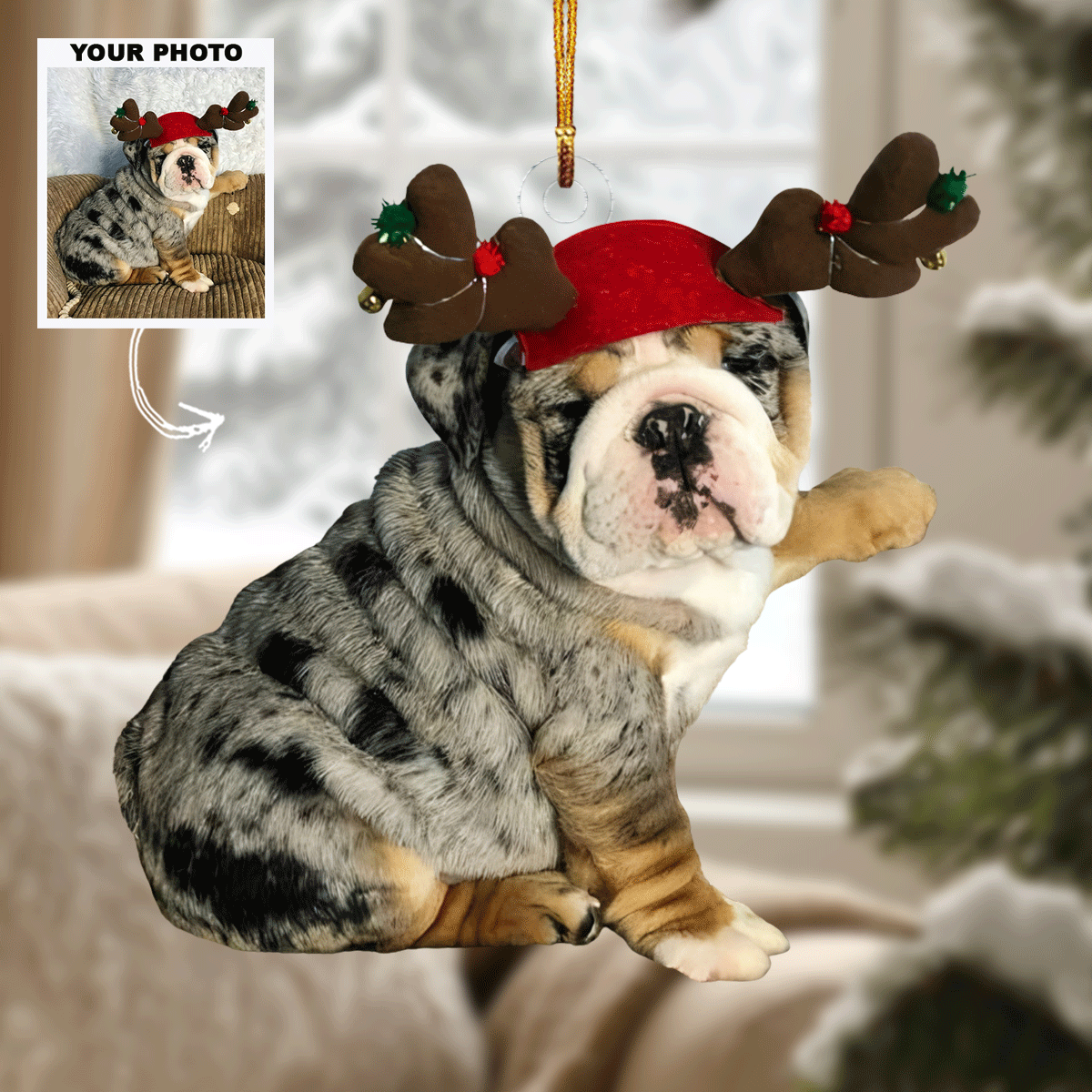 Playful Reindeer Personalized Photo Mica Ornament Gift For Dog Lovers Pet Lovers Dog