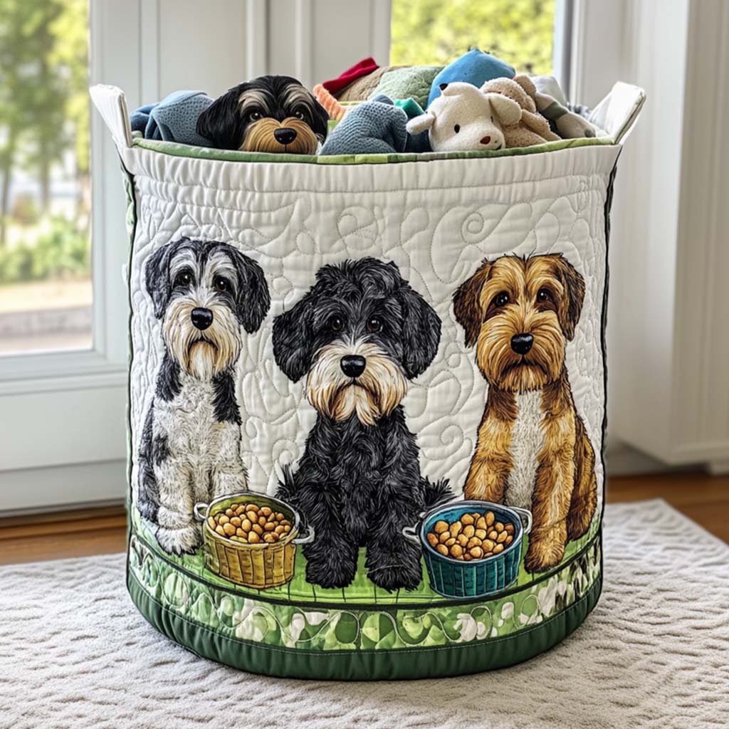 Playful Schnauzer Quilted Laundry Basket Gift To Brighten Their Day