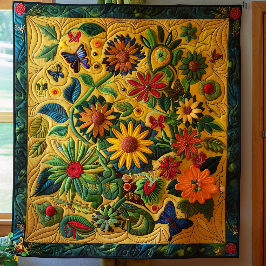 Playful Sunflowers Quilted Blanket Sunflower Gifts For Her