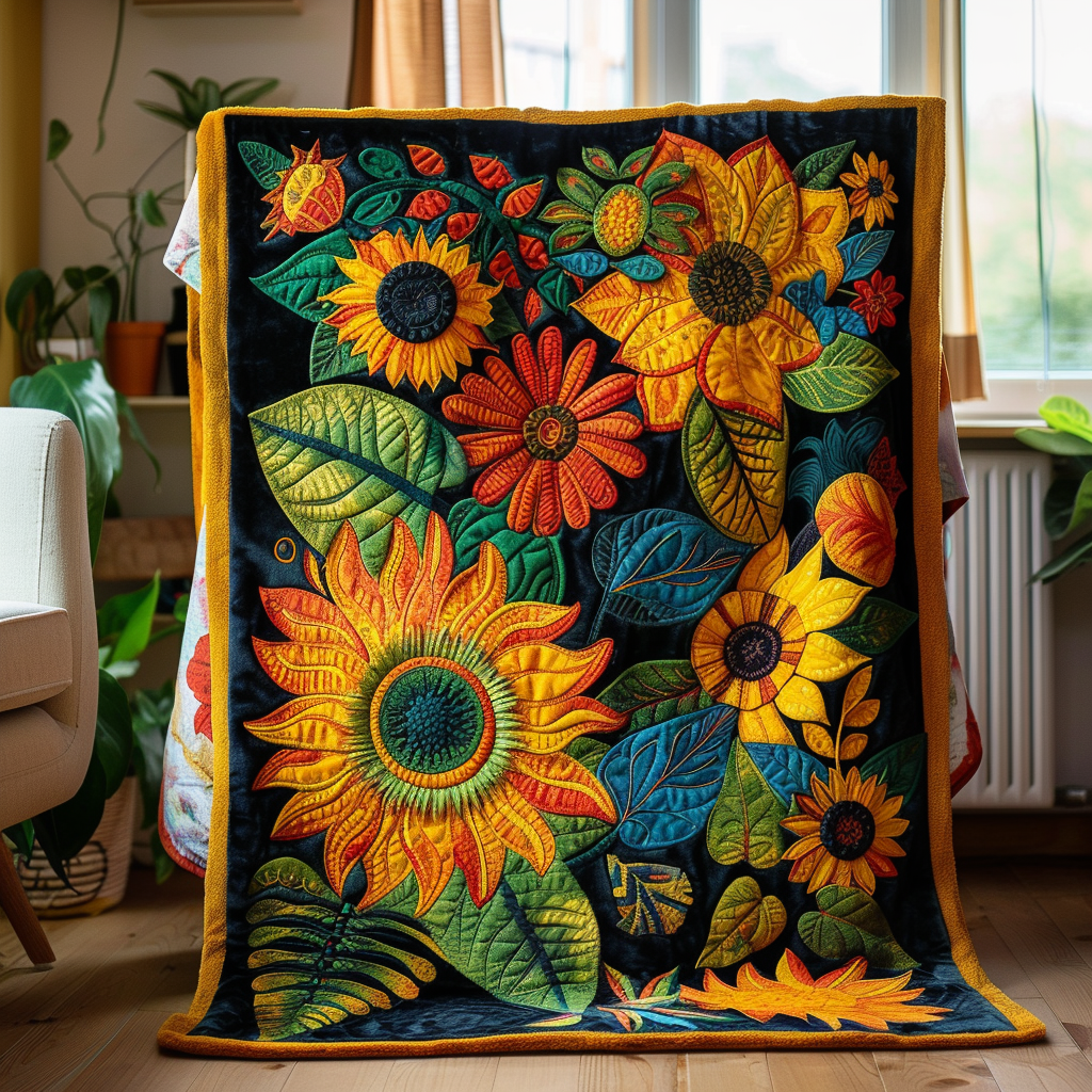 Playful Sunflowers Quilted Blanket Sunflower Gifts For Women