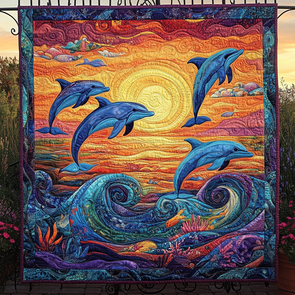 Playful Tides Quilted Blanket Best Gifts For Dolphin Owners