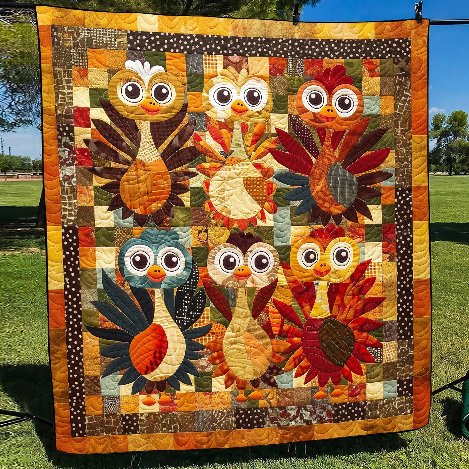 Playful Turkeys Quilted Blanket Fun Fall Gift Ideas