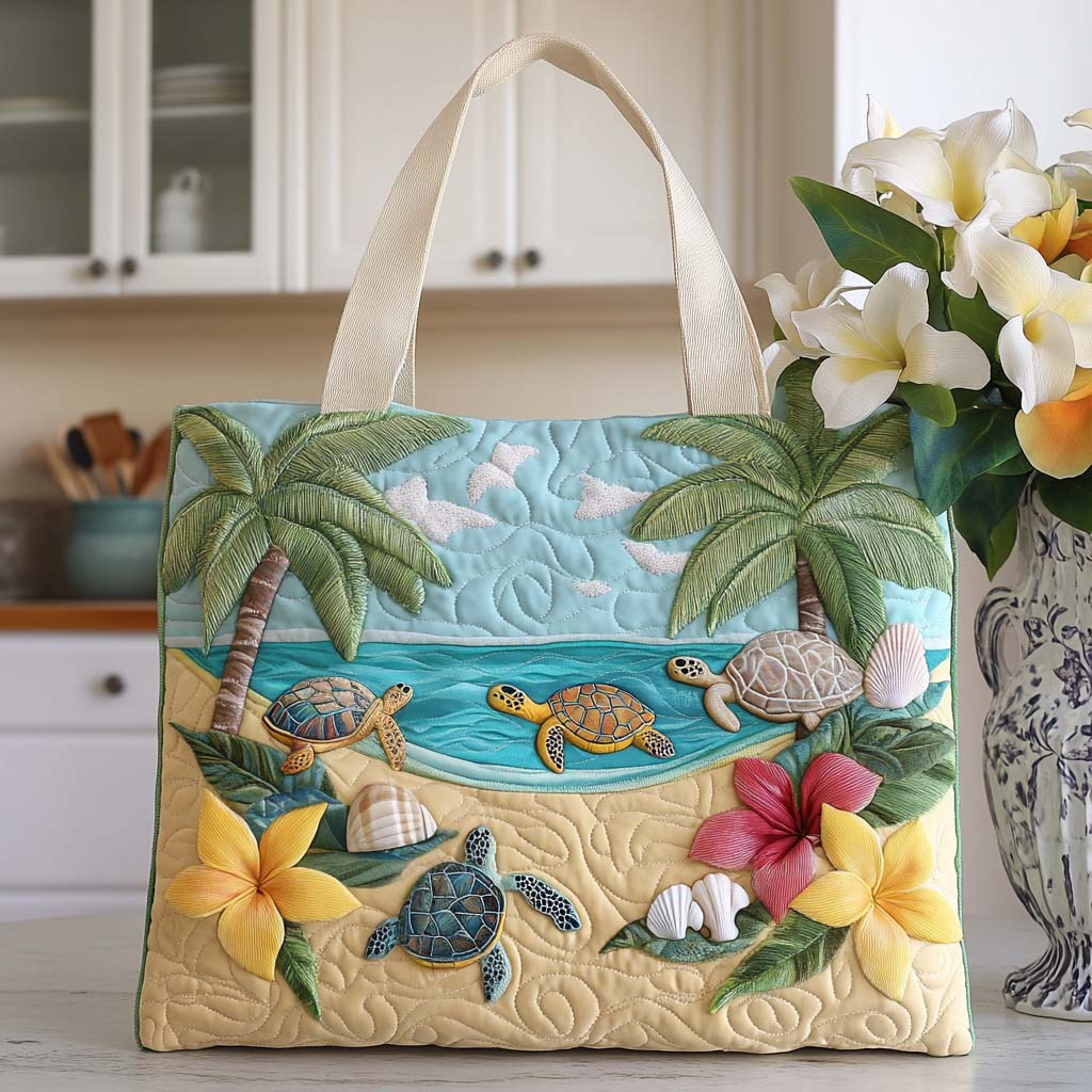 Playful Turtle Spot Quilted Tote Bag Beach Gifts For Women