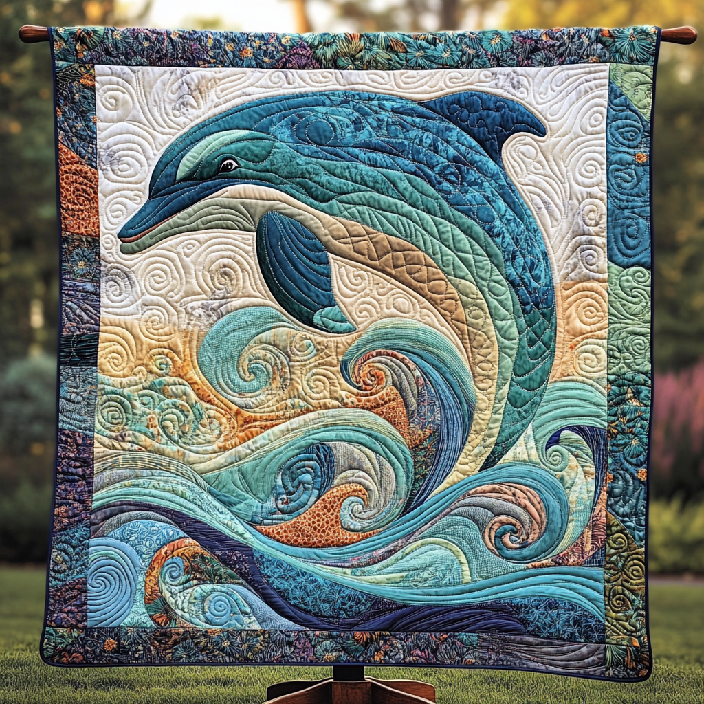 Playful Waves Quilted Blanket Best Gifts For Dolphin Owners