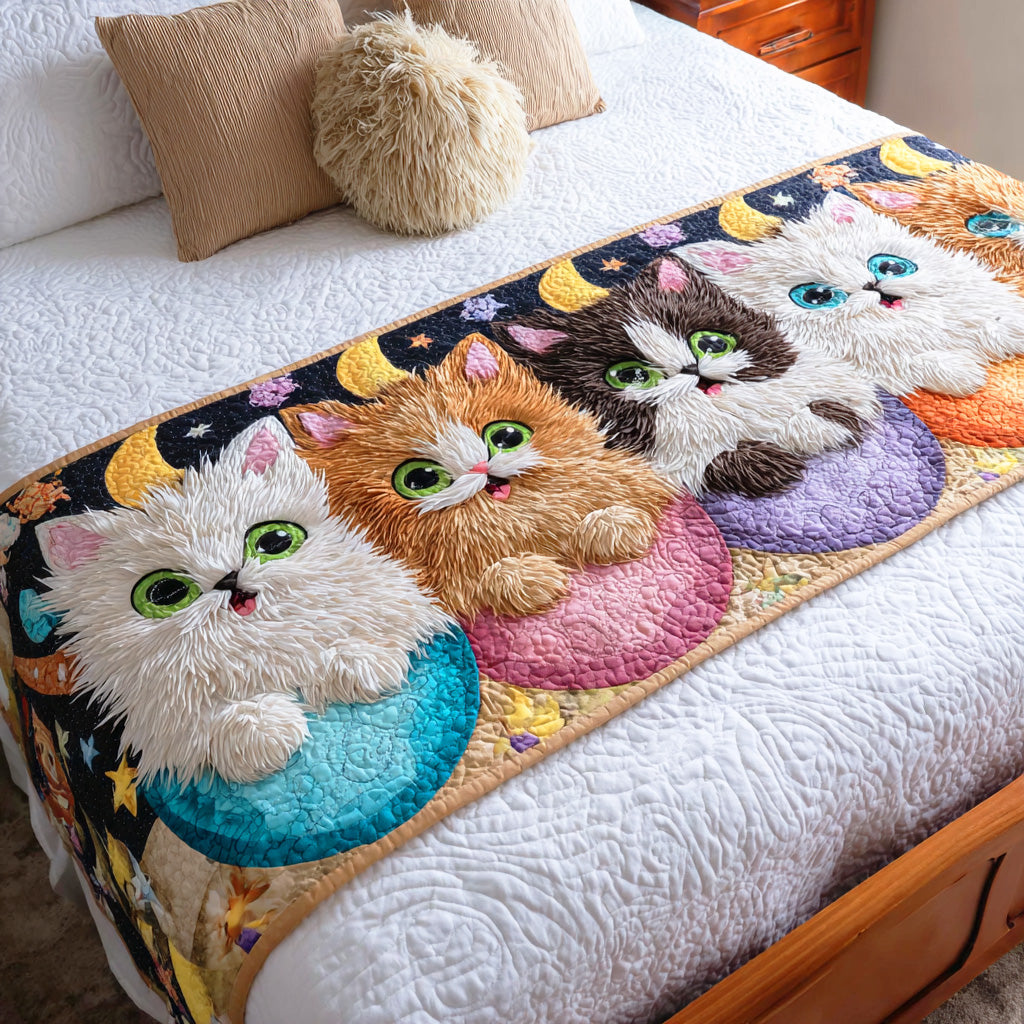 Playful Whiskers Quilted Bed Runner Bed Decorations Items For Cat Lovers