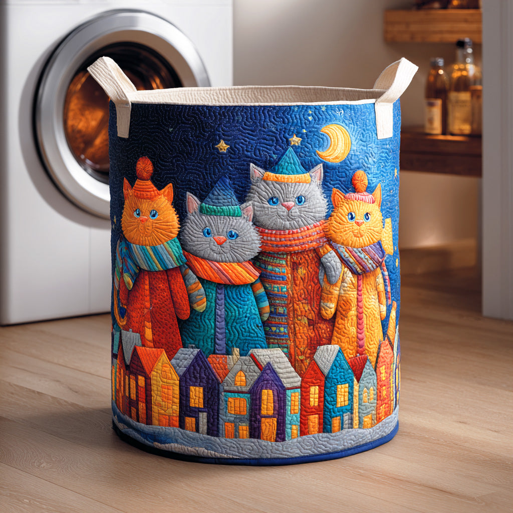 Playful Whiskers Quilted Laundry Basket Premium Quilted Laundry Bin Gift for Every Household