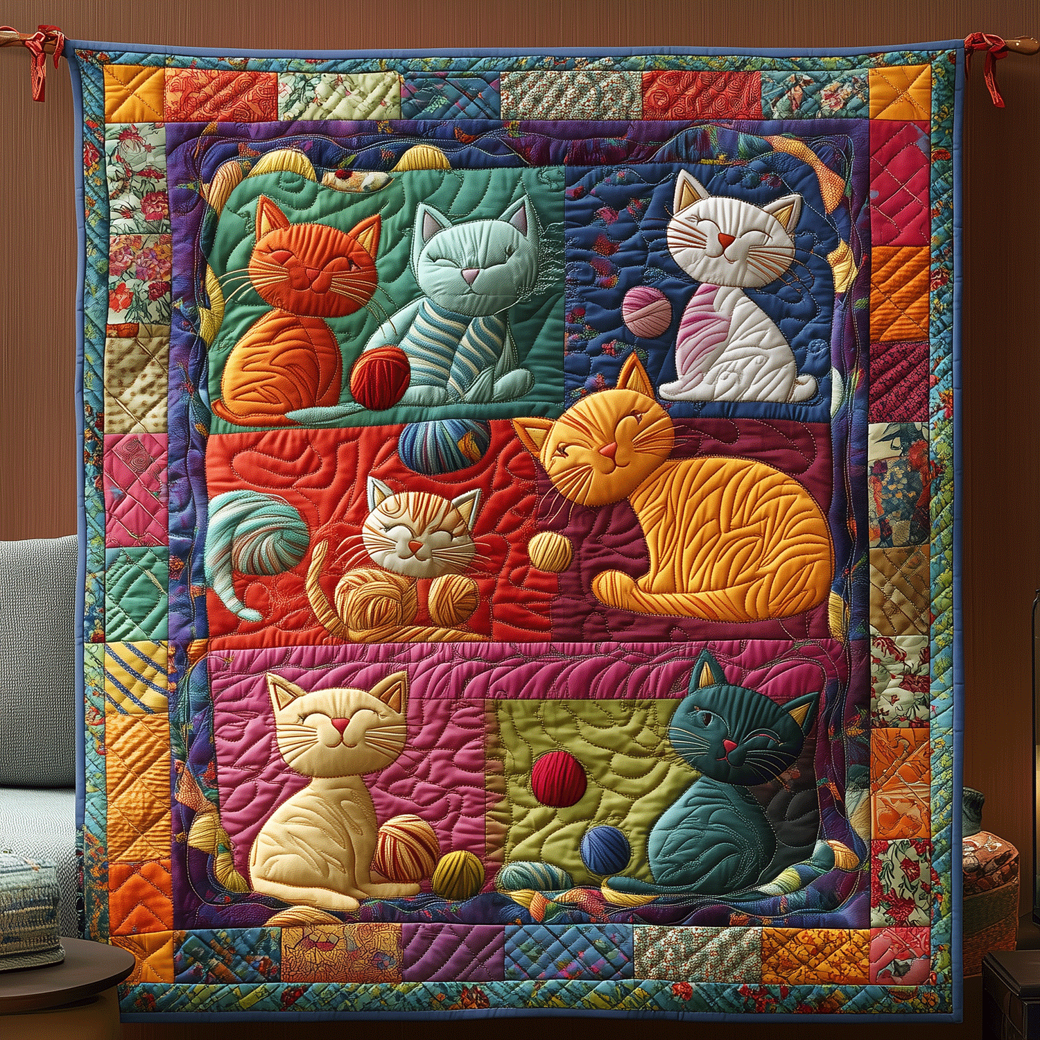 Playful Yarn Cats Quilted Blanket Cute Blankets For Her