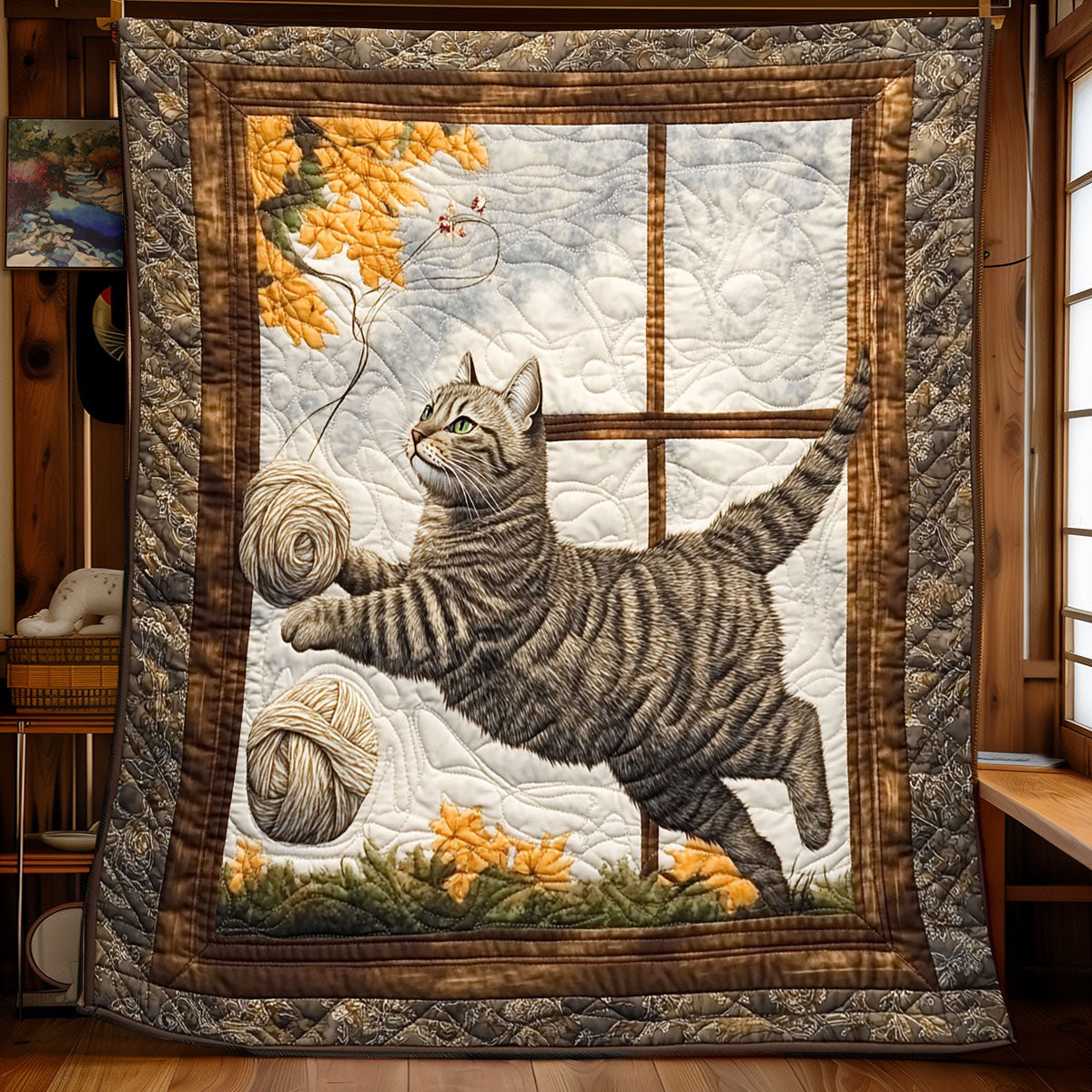 Playing Cat Quilt Luxury Quilt Blanket for Elegant Home Decor