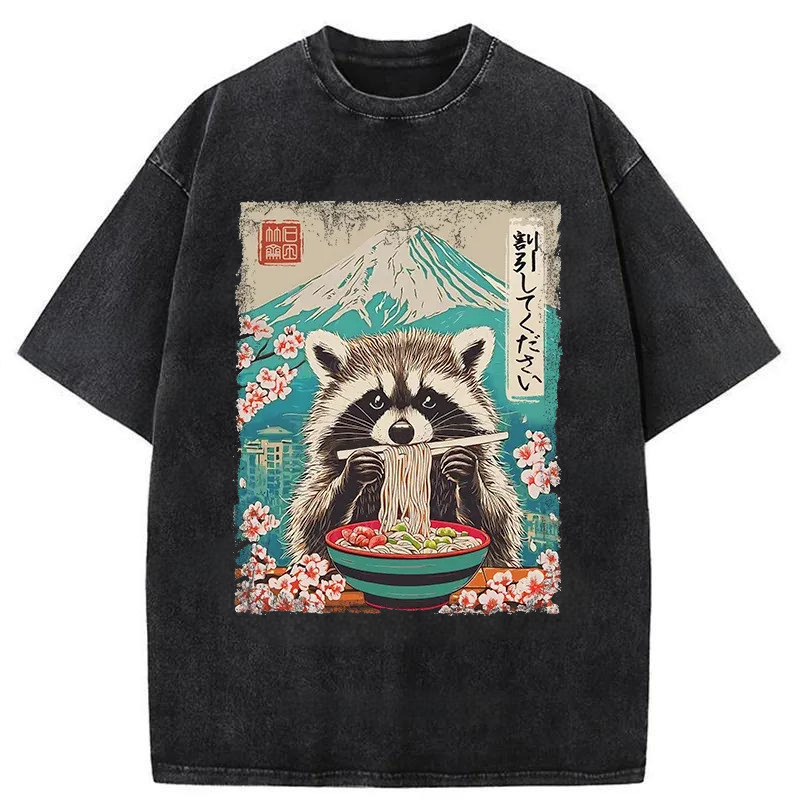 Please Give Raccoon A Discount Washed T-Shirt Retro Streetwear Graphic Top Gifts For BFF