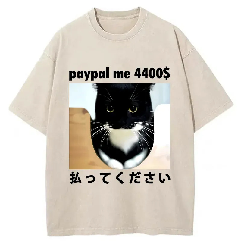 Please Give The Cat Money Washed T-Shirt Retro Streetwear Graphic Top Gifts For Her