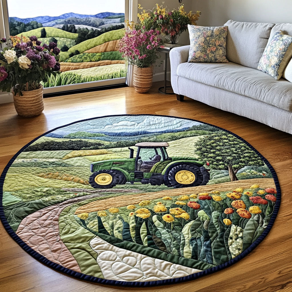 Plow and Grow Quilted Round Mat Unique Front Door Decor Farmer Xmas Gifts