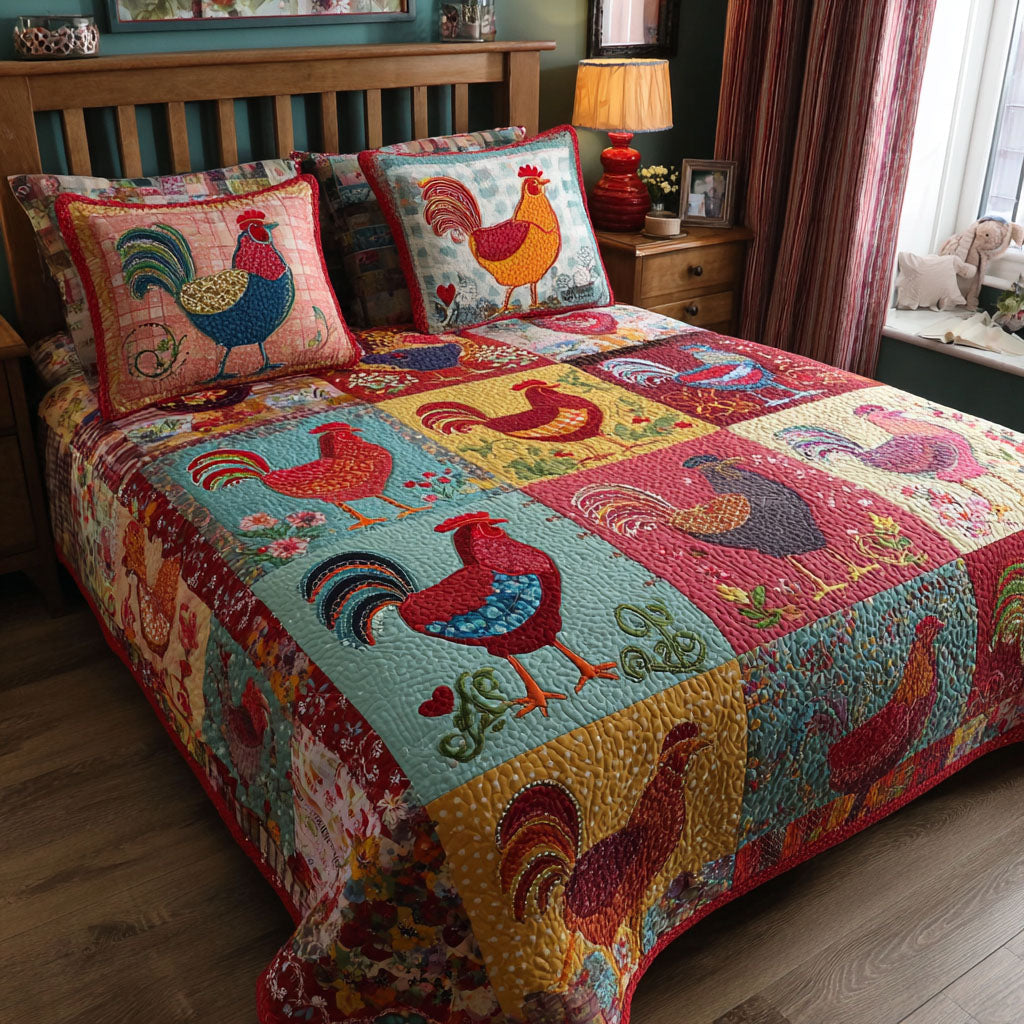 Plucky Patterns Quilted Bedding Set Holiday Season Duvet Cover Set Presents For Chicken Lovers