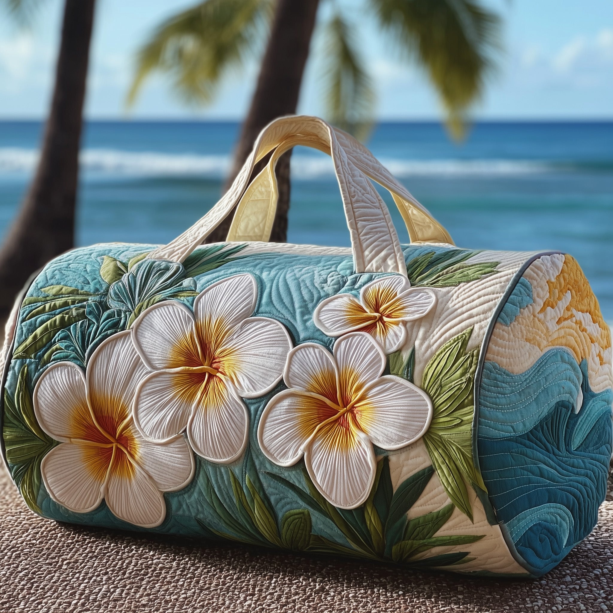 Plumeria Blossom Quilted Duffle Bag Easter Gift Idea