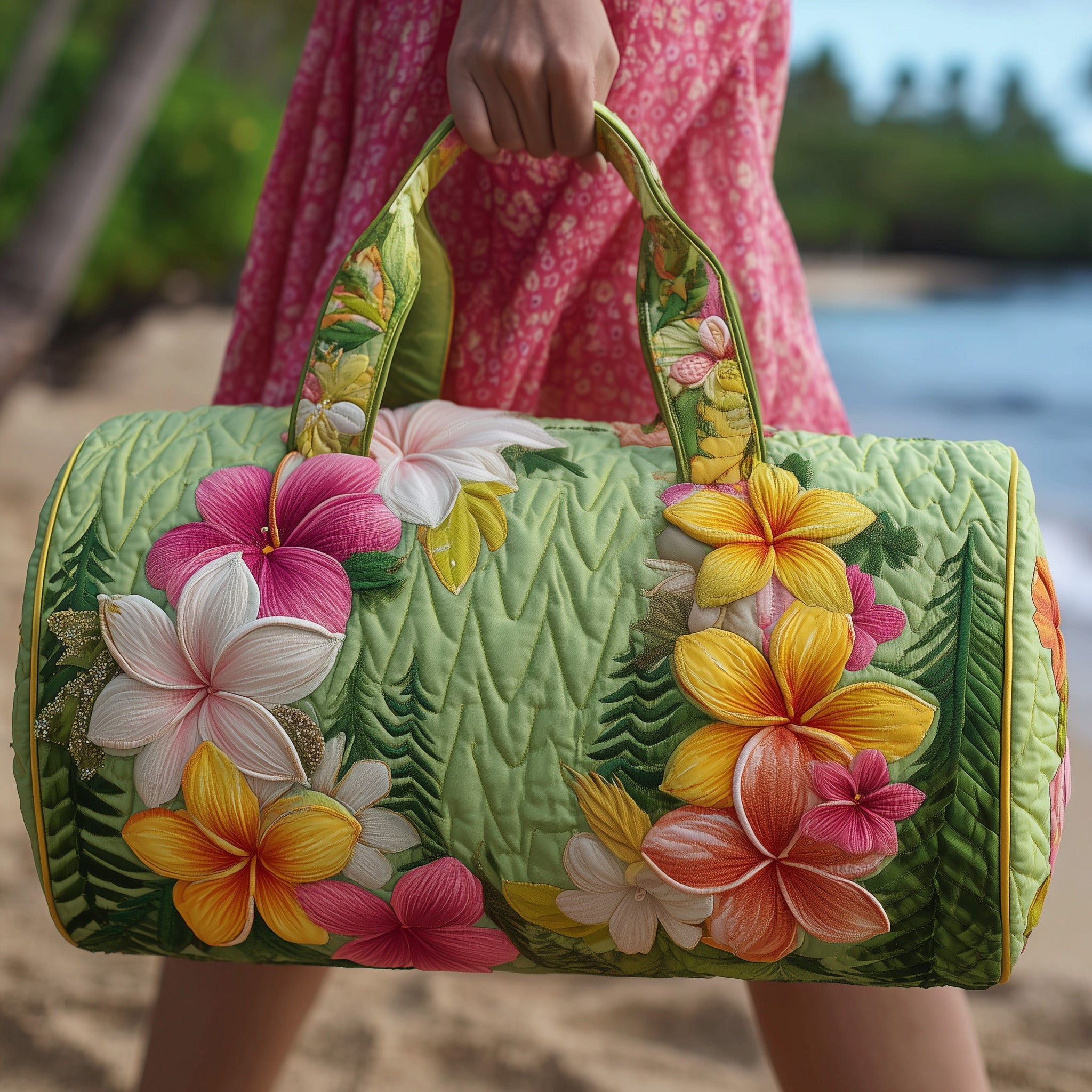 Plumeria Blossom Quilted Duffle Bag Father's Day Gift Idea