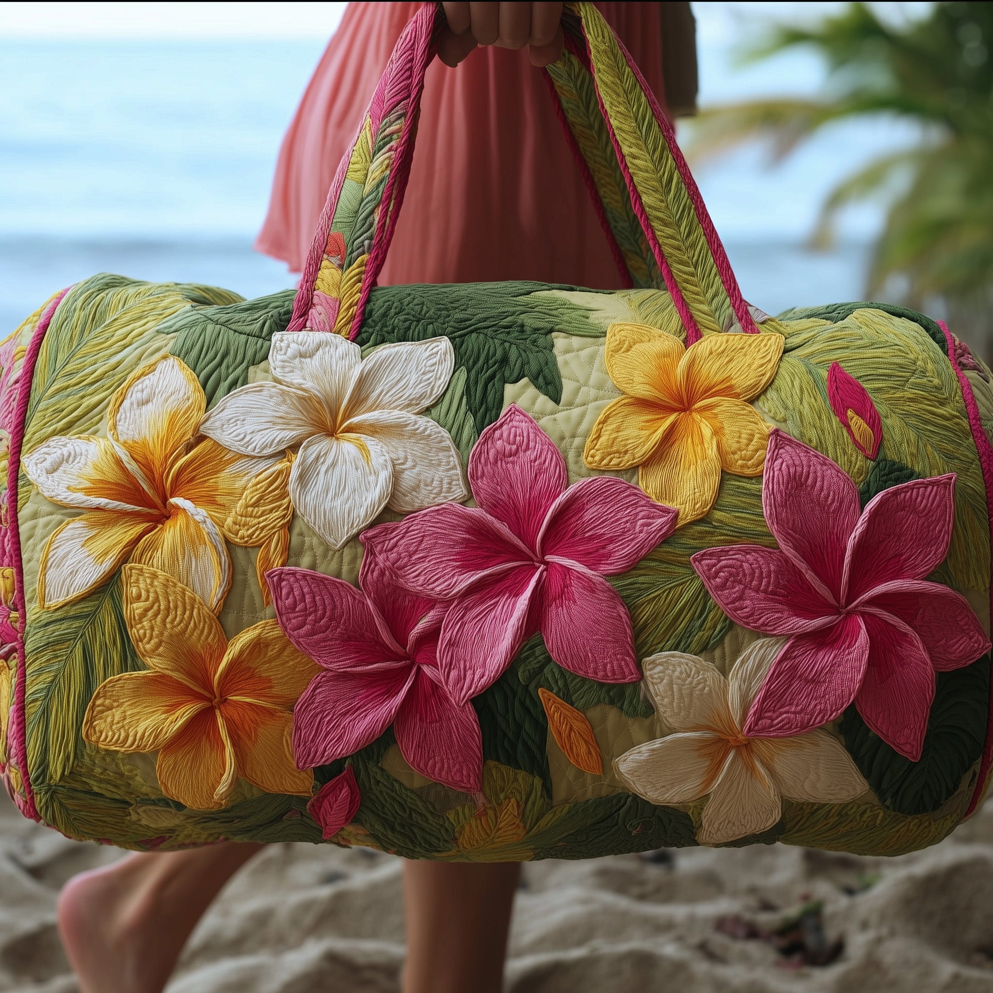 Plumeria Blossom Quilted Duffle Bag Halloween Gift Idea