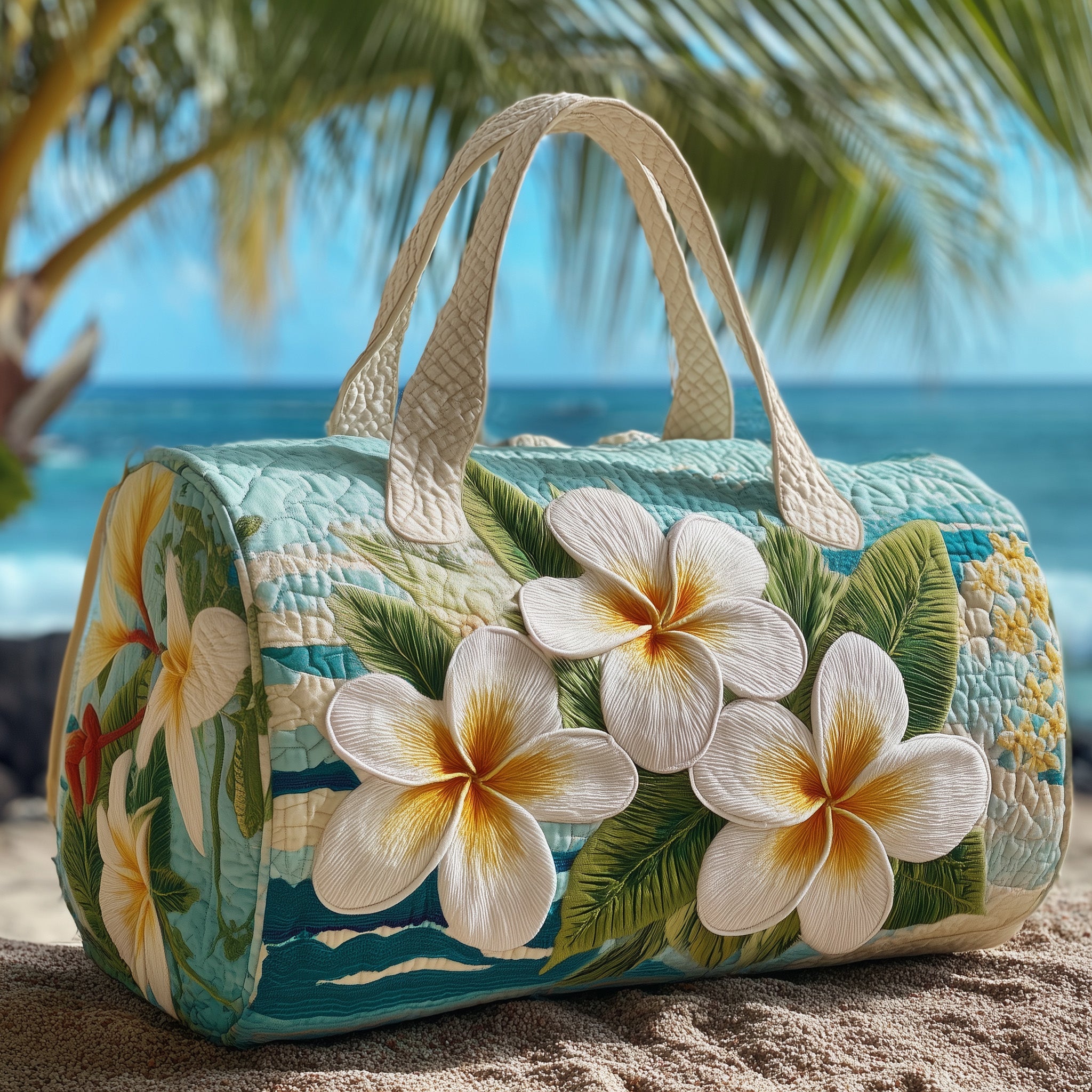 Plumeria Blossom Quilted Duffle Bag Independence Day Gift Idea