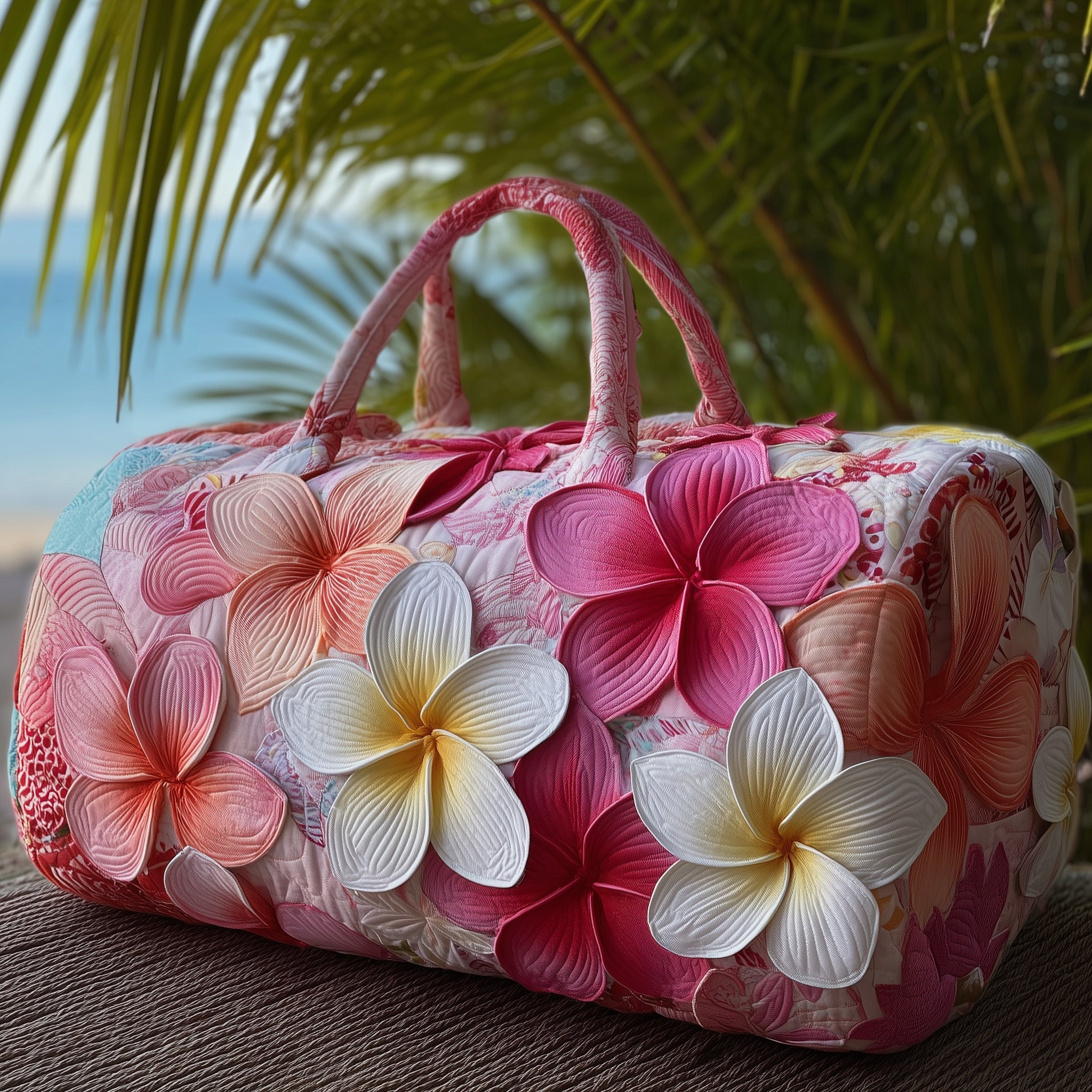 Plumeria Blossom Quilted Duffle Bag Thanksgiving Gift Idea