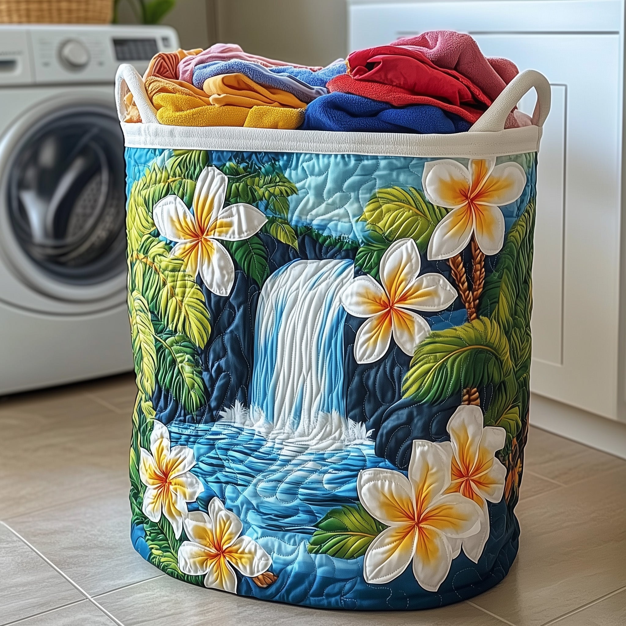 Plumeria Blossom Quilted Laundry Basket Merch For Couples